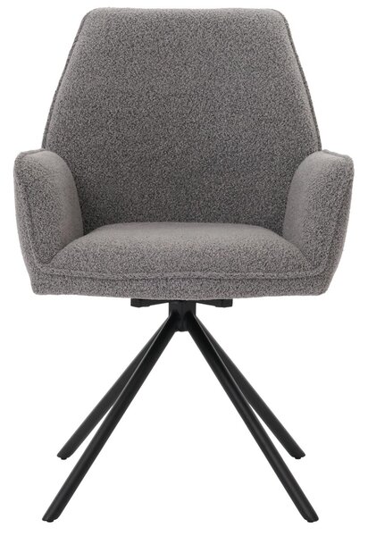 Jídelní židle HWC-G67, područka kuchyňské židle, otočná automatická poloha, látka/textil bouclé Oeko-Tex MVG světle šedá