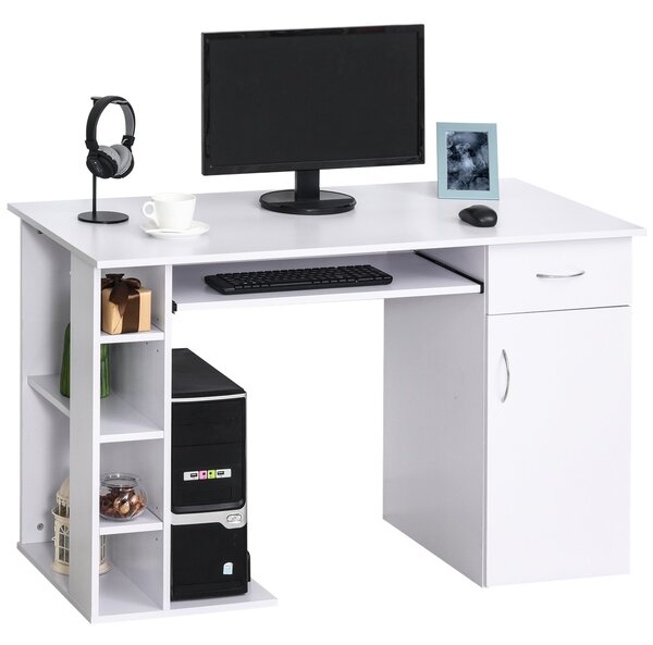 HOMCOM Počítačový stůl Multimedia Počítačový stůl s vícero úložnými policemi a zásuvkou, MDF 120 x 60 x 74 cm Bílý | Aosom