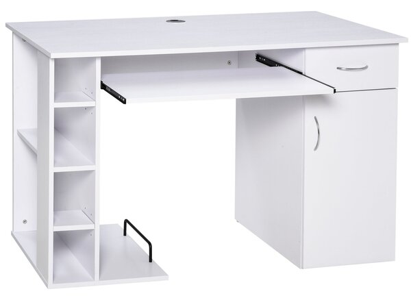 HOMCOM Počítačový stůl Multimedia Počítačový stůl s vícero úložnými policemi a zásuvkou, MDF 120 x 60 x 74 cm Bílý | Aosom