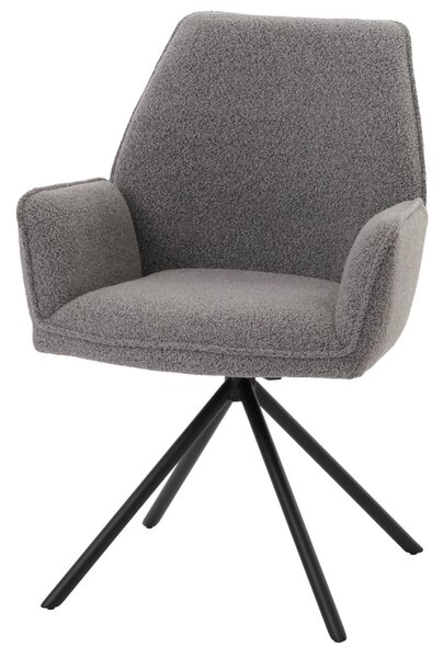 Jídelní židle HWC-G67, područka kuchyňské židle, otočná automatická poloha, látka/textil bouclé Oeko-Tex MVG světle šedá