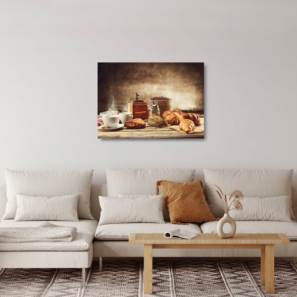Skleněný obraz - Káva a snídaně (70x50 cm)