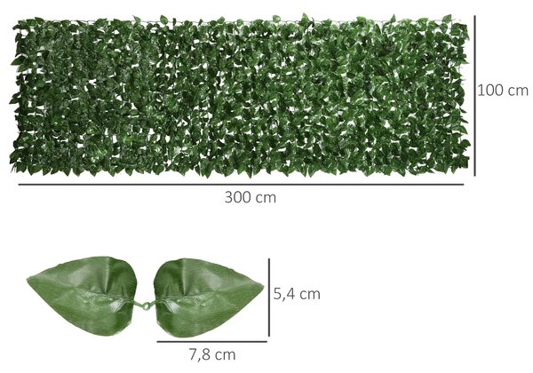 Outsunny Umělý Živý Plot Dekorativní Rulička 3L x 1H m Realistické Listy Buků, Anti-UV, Hedvábné Listy, Tmavě Zelená | Aosom