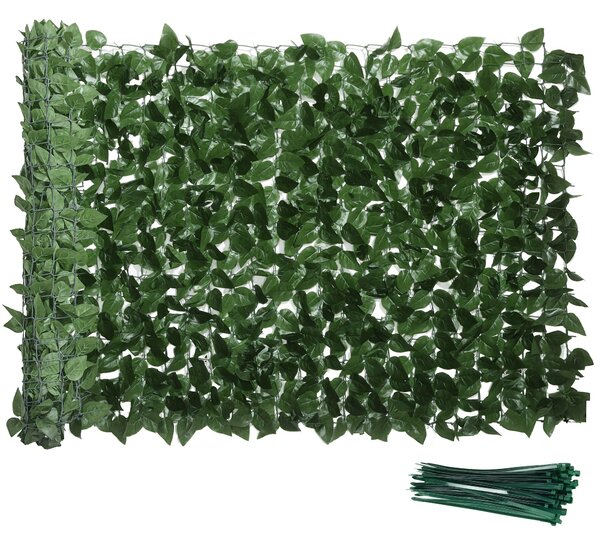 Outsunny Umělý Živý Plot Dekorativní Rulička 3L x 1H m Realistické Listy Buků, Anti-UV, Hedvábné Listy, Tmavě Zelená | Aosom
