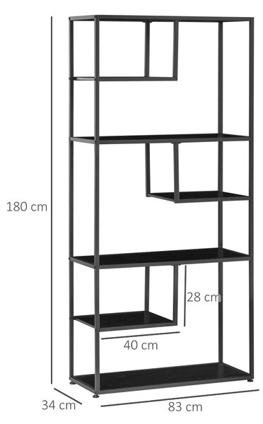 HOMCOM Knižní regál v industriálním stylu se 7 policemi a ocelovým rámem - 83x34x180 cm | Aosom