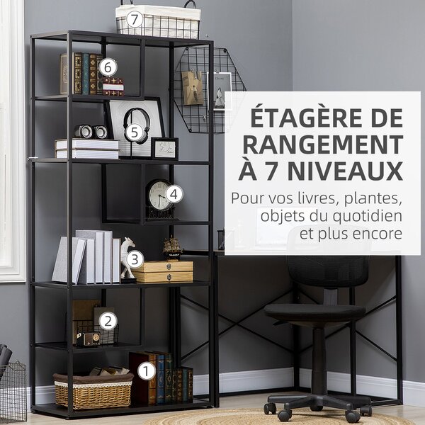 HOMCOM Knižní regál v industriálním stylu se 7 policemi a ocelovým rámem - 83x34x180 cm | Aosom