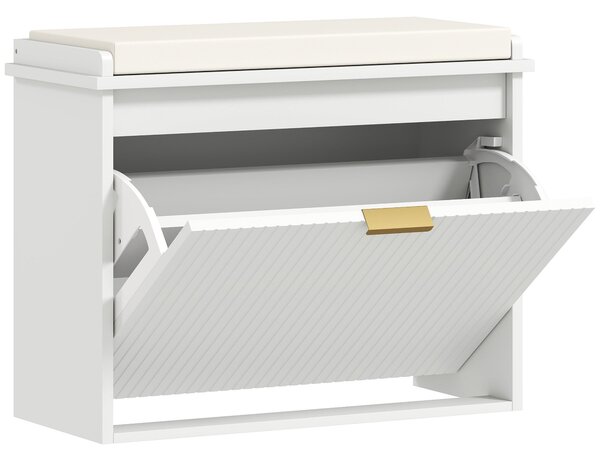 HOMCOM Botníková Lavice s Polstrovaným Sedákem a Výsuvnou Šuplikou, Vstupní Lavice pro Chodbu a Ložnici, Nosnost 120 KG, 62 x 26 x 47.5 cm, Bílá | Aos