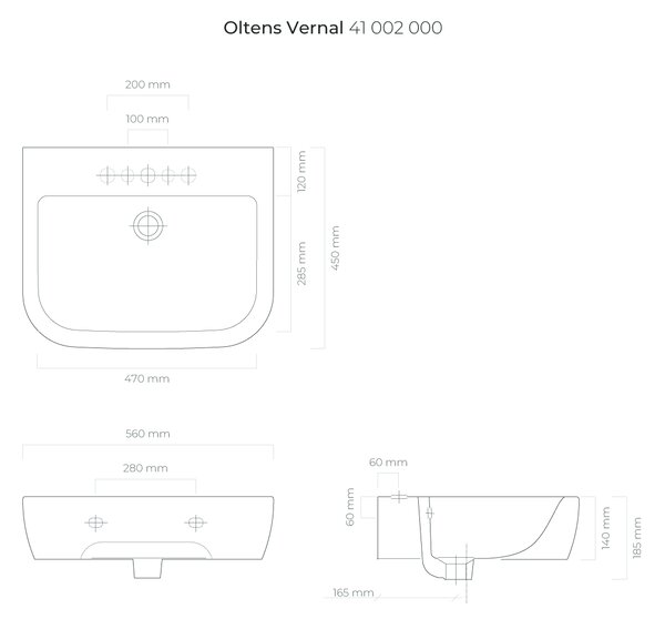 Oltens Vernal umyvadlo 56x45 cm polokulatý klasický bílá 41002000