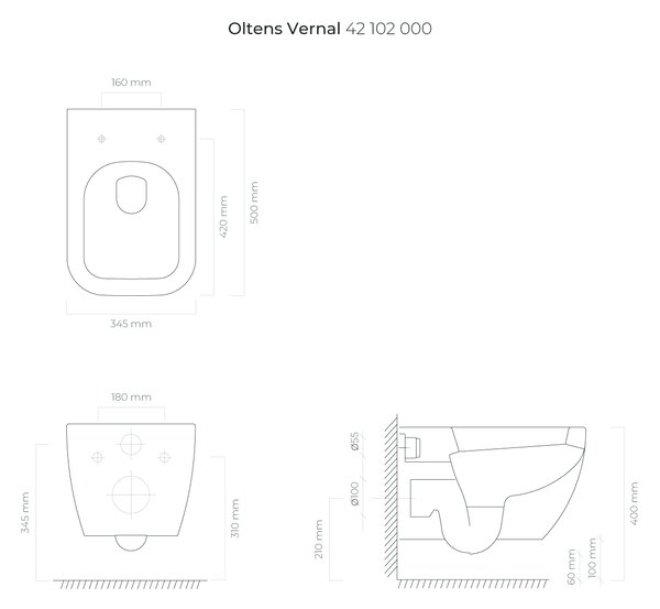 Oltens Vernal záchodová mísa závěsná bílá lesk 42102000