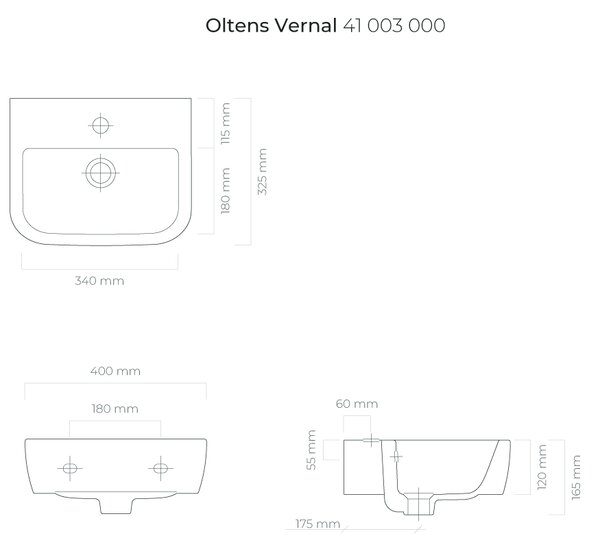 Oltens Vernal umyvadlo 40x32.5 cm polokulatý klasický bílá lesk 41003000