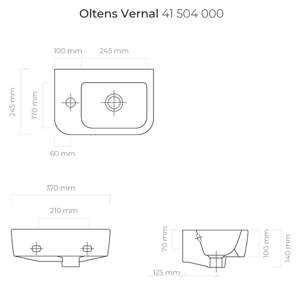 Oltens Vernal umyvadlo 37x24.5 cm polokulatý klasický bílá lesk 41504000