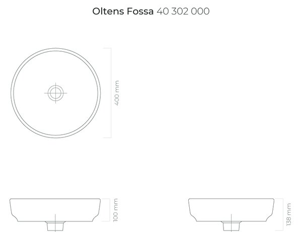 Oltens Fossa umyvadlo 40x40 cm kulatý na pult bílá 40302000