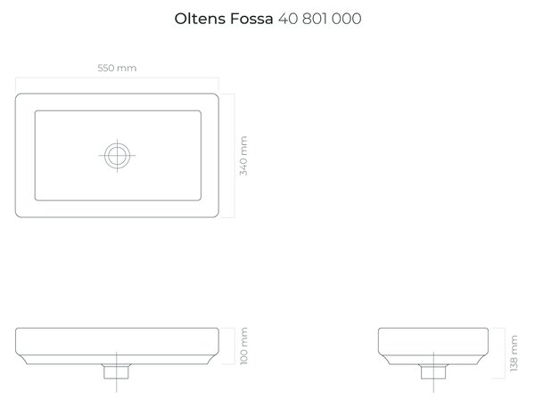 Oltens Fossa umyvadlo 55x34 cm obdélníkový na pult bílá lesk 40801000