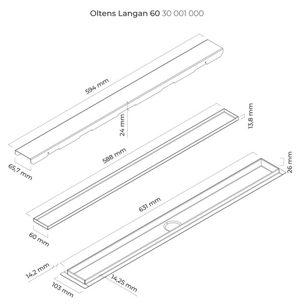 Oltens Langan sprchový odtok 60 cm ocel 30001000