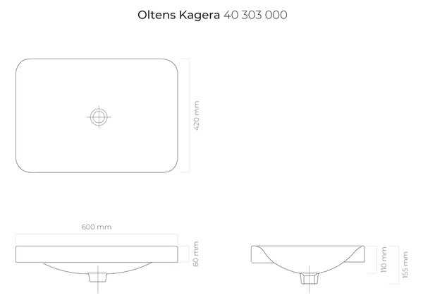 Oltens Kagera umyvadlo 60x42 cm obdélníkový na pult bílá 40303000