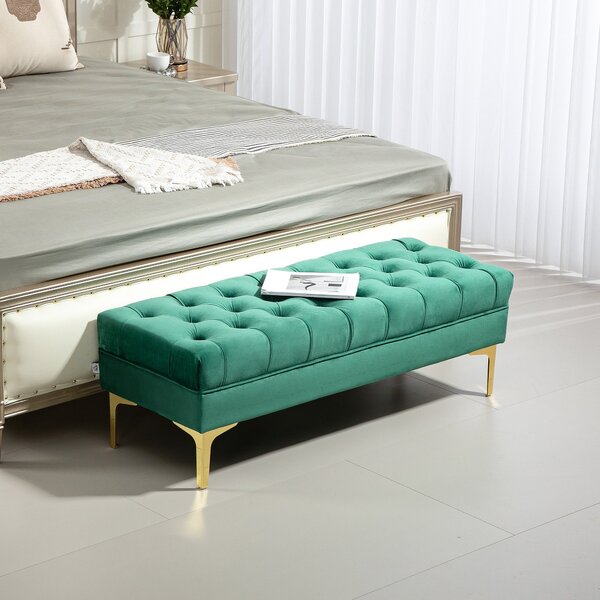 HOMCOM Klasická Chic Léčba Podnožka S Hlavou s Koupelí se Zlatý Skleněné Nohy - Zelený Velvet - 118D x 45Š x 42V cm | Aosom