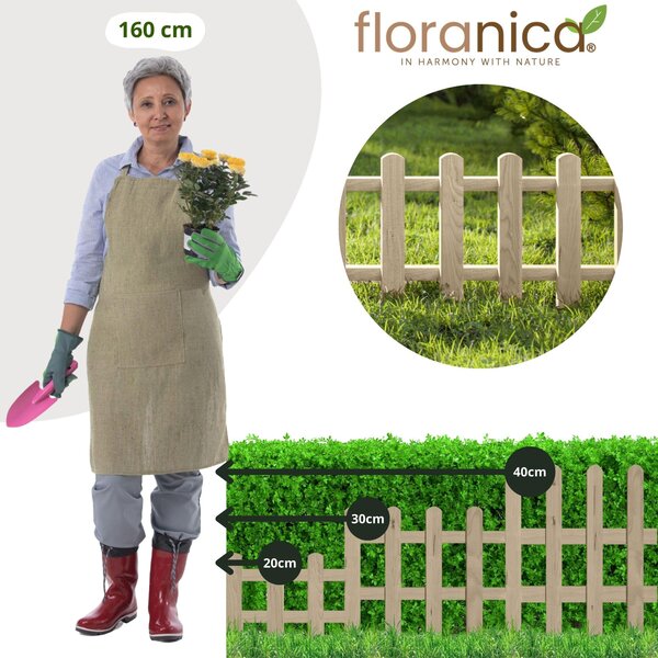 Floranica 4 ks ozdobný plot ze dřeva 100 x 20 cm neimpregnovaný zapichovací zahradní plot pro ohraničení záhonů, okraj trávníku