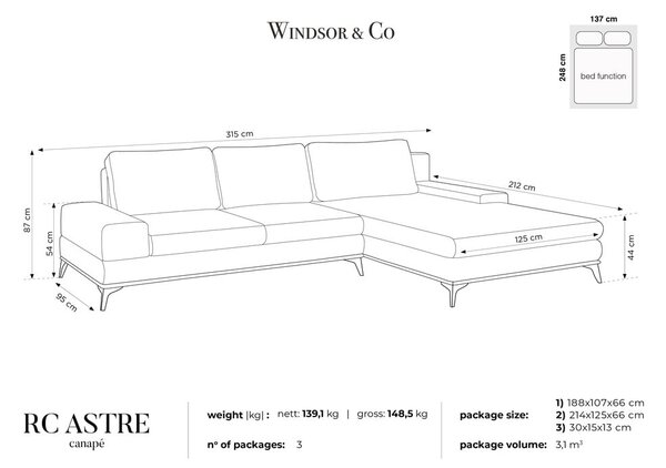 Béžová rozkládací rohová pohovka se sametovým potahem Windsor & Co Sofas Astre, pravý roh