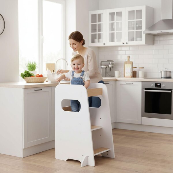 ECOTOYS FH-KF230092 Montessori učicí věž s nastavitelnou podestou 23 - 43 cm, bílá