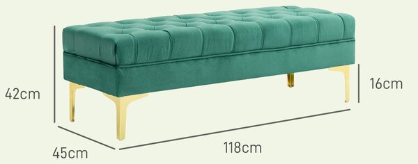HOMCOM Klasická Chic Léčba Podnožka S Hlavou s Koupelí se Zlatý Skleněné Nohy - Zelený Velvet - 118D x 45Š x 42V cm | Aosom