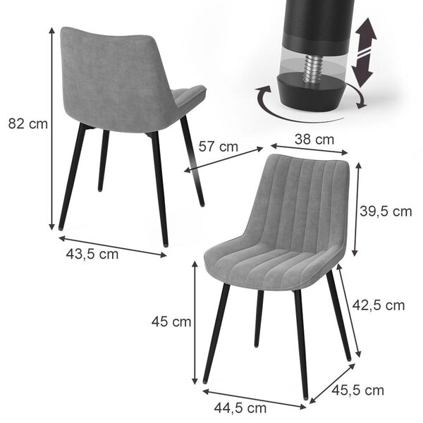 Židle jídelny Vicco Ravlo Šedá/Černá 51 x 57 cm Sada 4 kusů, Model 61390