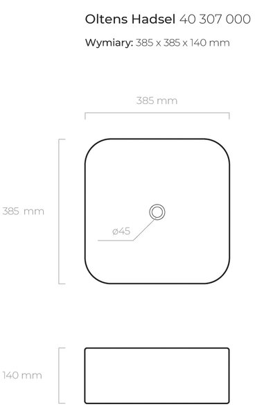 Oltens Hadsel umyvadlo 38.5x38.5 cm čtvercový na pult bílá lesk 40307000