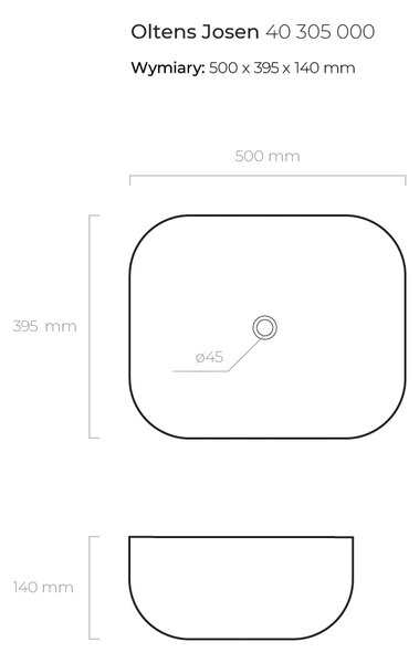 Oltens Josen umyvadlo 50x39.5 cm oválné na pult bílá lesk 40305000