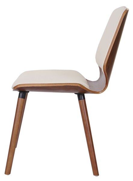Sada 2 jídelních židlí HWC-B16, dřevěný ohýbaný retro design vzhled ořechu, certifikováno umělá kůže krémová