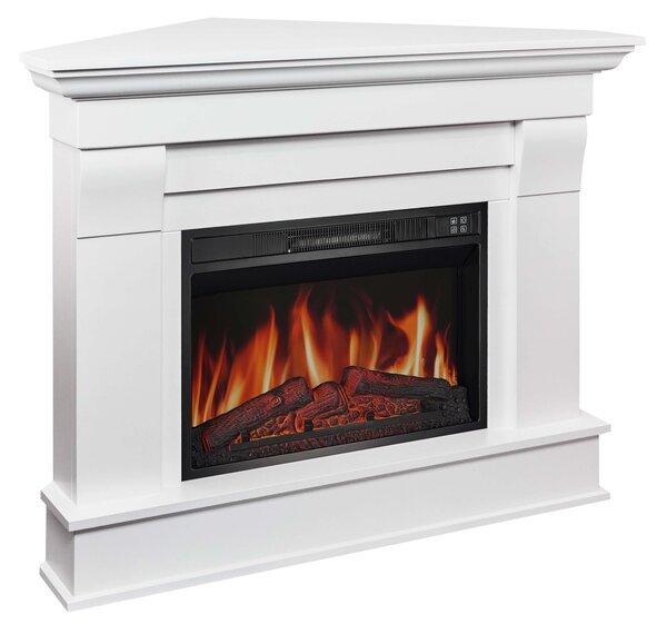 ArtiFlame Elektrický krb Albion Corner AF23S Elektrický rohový krb s ohřevem 1800W realistický 3D efekt plamene LED osvětlení Dálkové ovládání Bílá barva