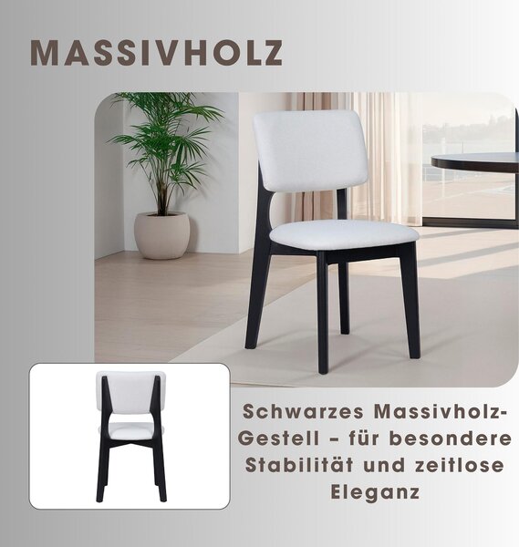 ByLIVING jídelní židle set 2 ELSA / tkaná látka béžová / rám z masivního dřeva černý / š 48, v 87, hl 54 cm