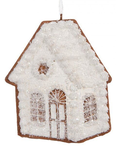 Závěsná vánoční ozdoba perníkový domeček s třpytivou polevou Bevroren VI – 9x1x10 cm