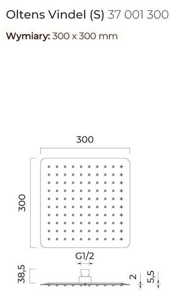 Oltens Vindel hlavová sprcha 30x30 cm čtvercový černá mat 37001300
