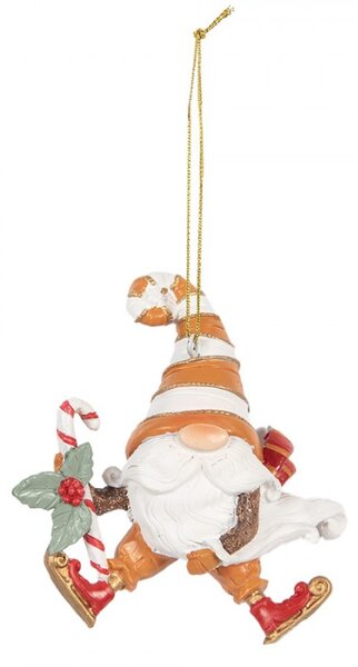 Oranžovo-bílá vánoční ozdoba skřítek v pruhované čepici s Candy Cane Gnomda – 8x4x10 cm