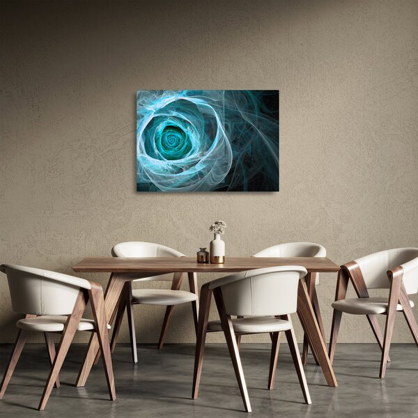 Skleněný obraz - Abstraktní růže modrá s černým pozadím (70x50 cm)