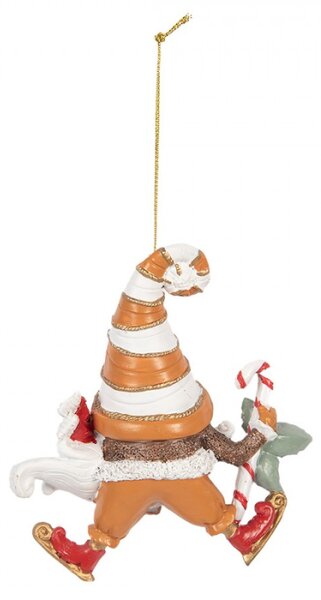 Oranžovo-bílá vánoční ozdoba skřítek v pruhované čepici s Candy Cane Gnomda – 8x4x10 cm