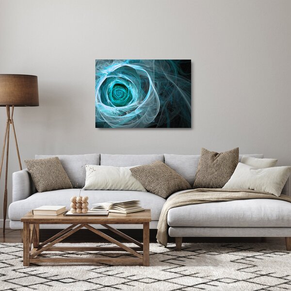 Skleněný obraz - Abstraktní růže modrá s černým pozadím (70x50 cm)