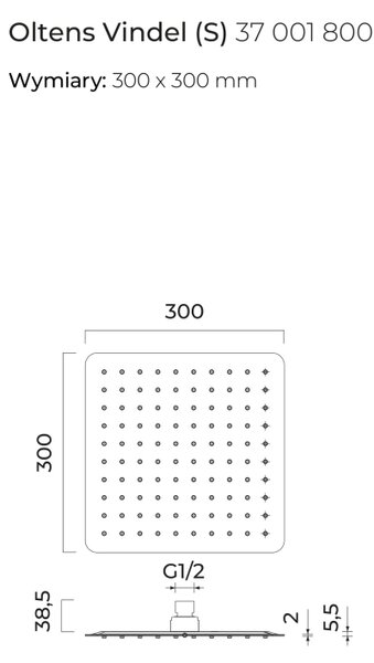 Oltens Vindel hlavová sprcha 30x30 cm čtvercový zlatý lesk 37001800