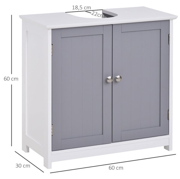 Kleankin Koupelnová Skříňka pod Umývadlo - 2-dveřová skříňka s policí - rozměry 60L x 30W x 60H cm - v šedobílé dřevě | Aosom