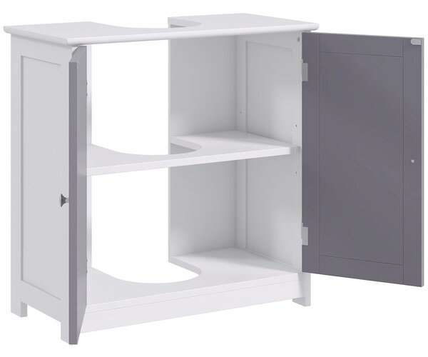 Kleankin Koupelnová Skříňka pod Umývadlo - 2-dveřová skříňka s policí - rozměry 60L x 30W x 60H cm - v šedobílé dřevě | Aosom