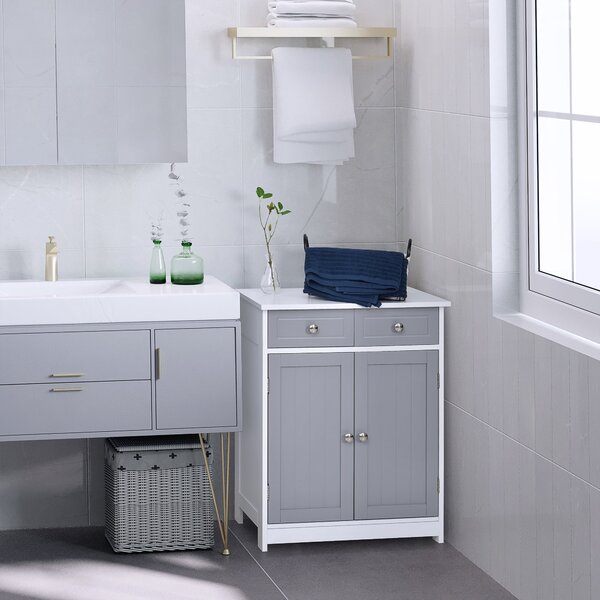 Kleankin Úložný Kabinet, Koupelnový Kabinet, Skříň s 2 Dveřmi a 2 Zásuvkami - 60 x 30 x 75 cm - Šedá a Bílá | Aosom