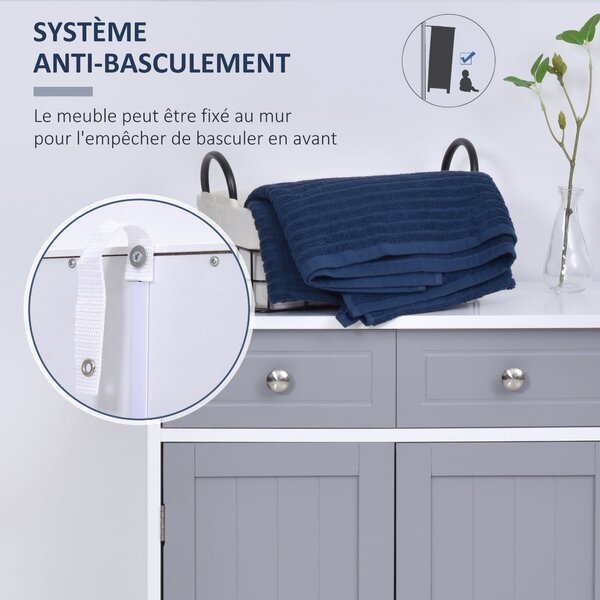 Kleankin Úložný Kabinet, Koupelnový Kabinet, Skříň s 2 Dveřmi a 2 Zásuvkami - 60 x 30 x 75 cm - Šedá a Bílá | Aosom