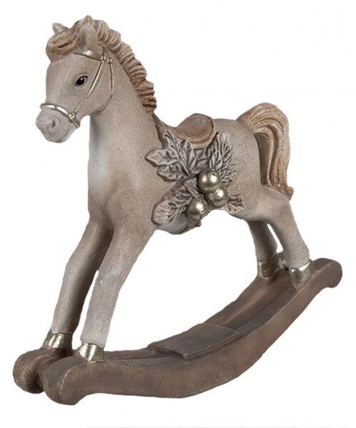 Dekorativní figurka hnědý houpací koník s cesmínou – 17x5x16 cm
