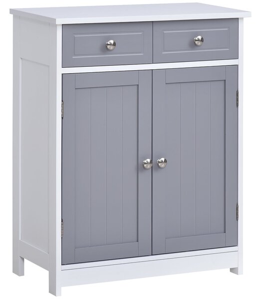 Kleankin Úložný Kabinet, Koupelnový Kabinet, Skříň s 2 Dveřmi a 2 Zásuvkami - 60 x 30 x 75 cm - Šedá a Bílá | Aosom