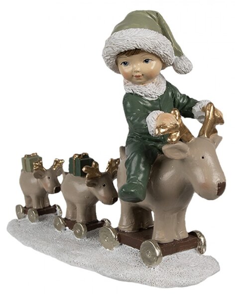 Dekorativní figurka miminko na sobím vláčku s dárky – 17x8x14 cm