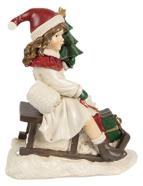 Dekorativní figurka holčička v bílém kožíšku na sáních – 10x6x12 cm