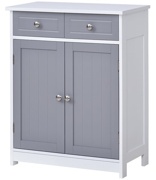 Kleankin Úložný Kabinet, Koupelnový Kabinet, Skříň s 2 Dveřmi a 2 Zásuvkami - 60 x 30 x 75 cm - Šedá a Bílá | Aosom