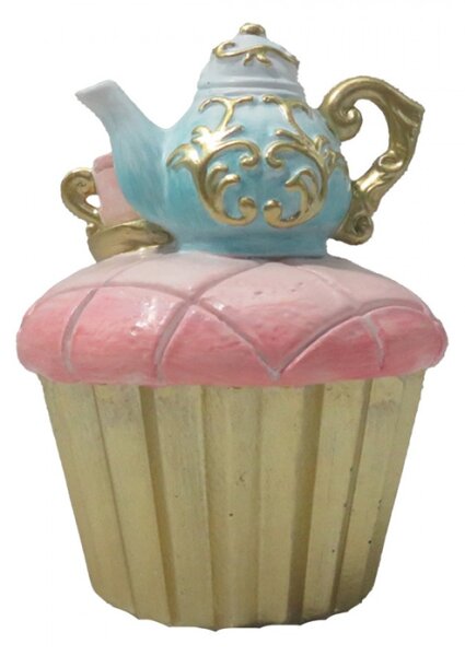 Pohádková dekorace růžový cupcake s čajovým setem – 8x11 cm