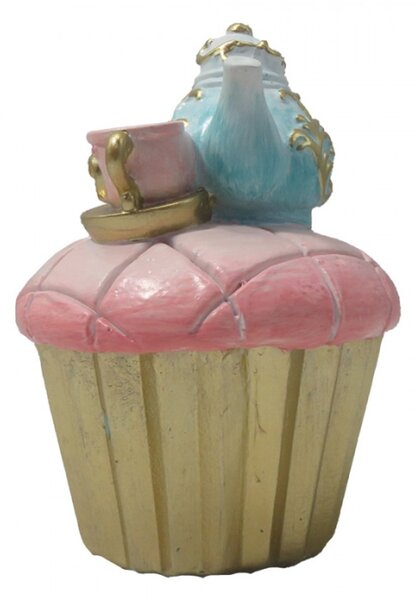 Pohádková dekorace růžový cupcake s čajovým setem – 8x11 cm
