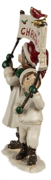 Dekorativní figurka děti v bílém kožíšku s vlajkou Mery christmas – 14x7x23 cm