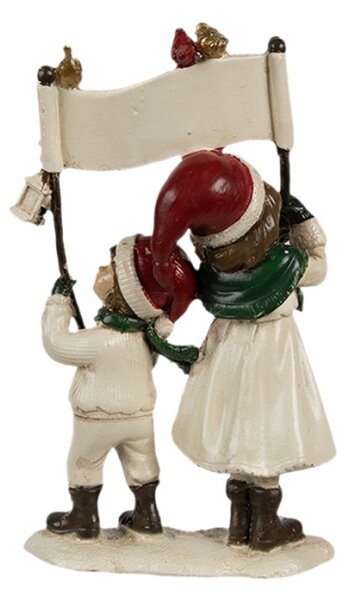 Dekorativní figurka děti v bílém kožíšku s vlajkou Mery christmas – 14x7x23 cm