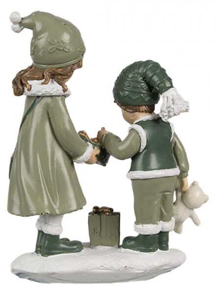 Dekorativní figurka děti v zeleném kabátku s tácem sušenek – 10x5x13 cm